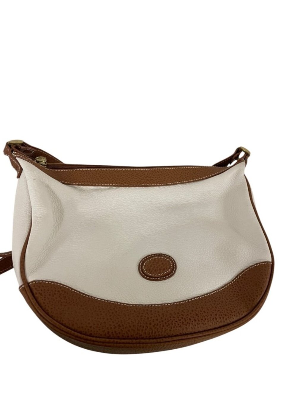 Liz Claiborne Womens Leather Shoulder Bag Purse White Brown Trim Vintage NWOT